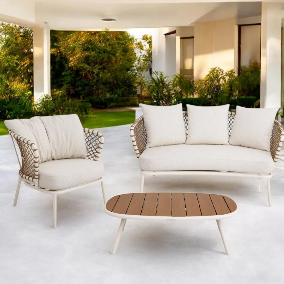 Salon d'extérieur avec structure en aluminium et dossier en corde - Skyline Viadurini