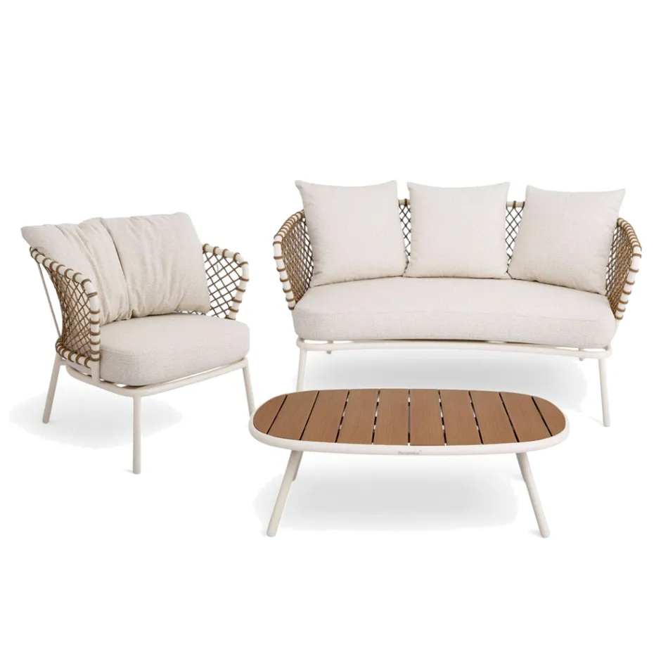 Salon d'extérieur avec structure en aluminium et dossier en corde - Skyline Viadurini