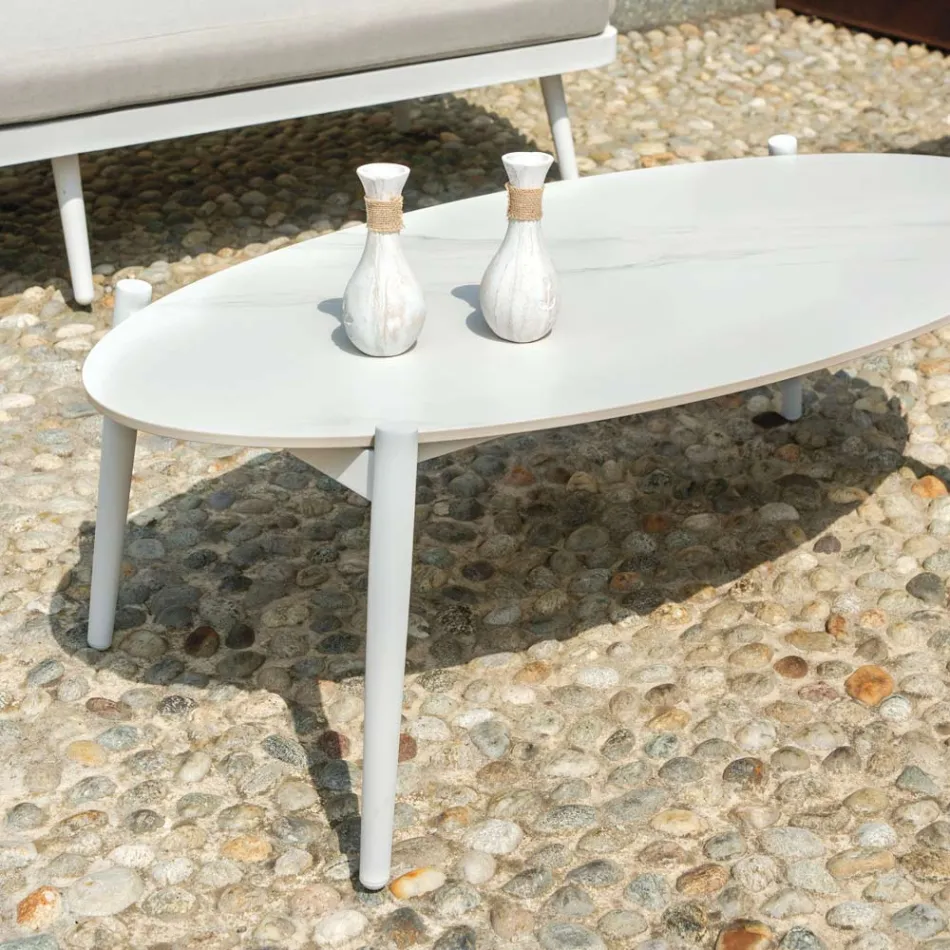 Salon d'extérieur avec table basse en aluminium de différentes couleurs - Harmony Viadurini