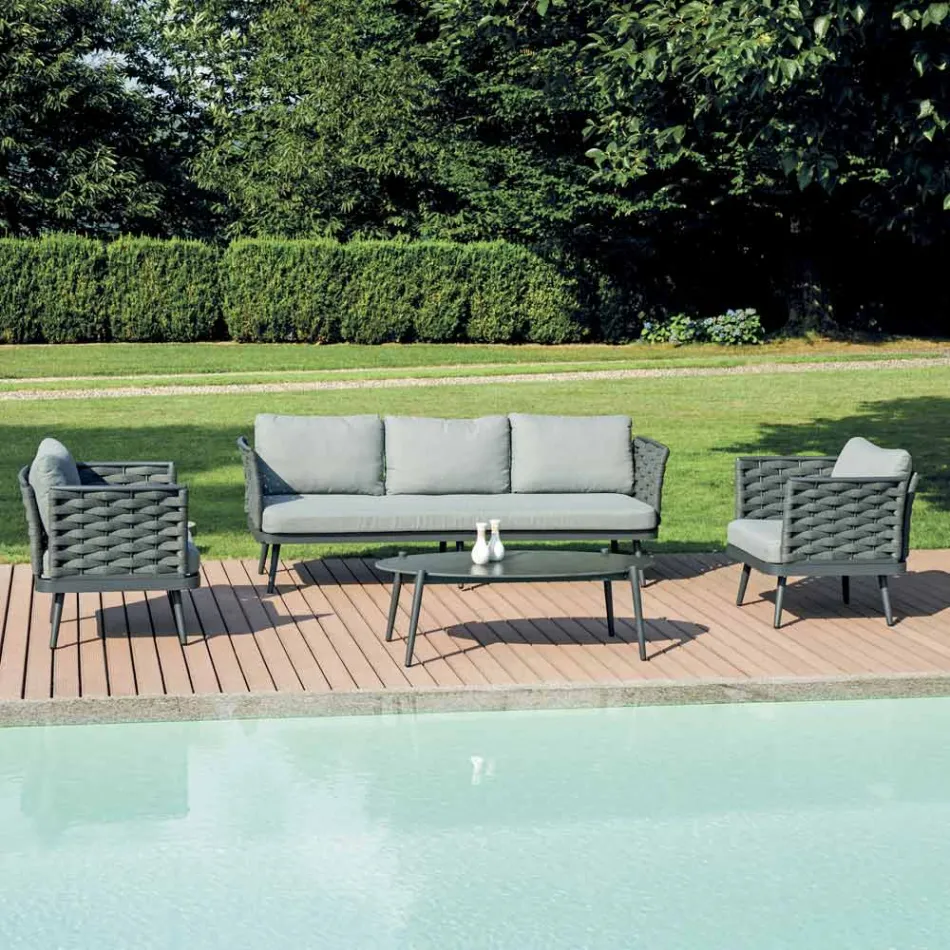 Salon d'extérieur avec table basse en aluminium de différentes couleurs - Harmony Viadurini