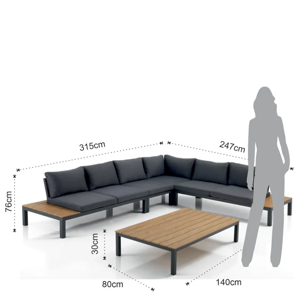 Salon extérieur et intérieur composé de 1 canapé d'angle et 1 table basse - Savoir Viadurini