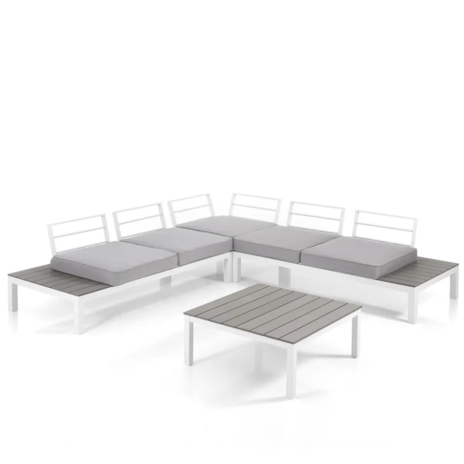 Salon extérieur et intérieur avec canapé et table basse en aluminium blanc mat - Dire Viadurini