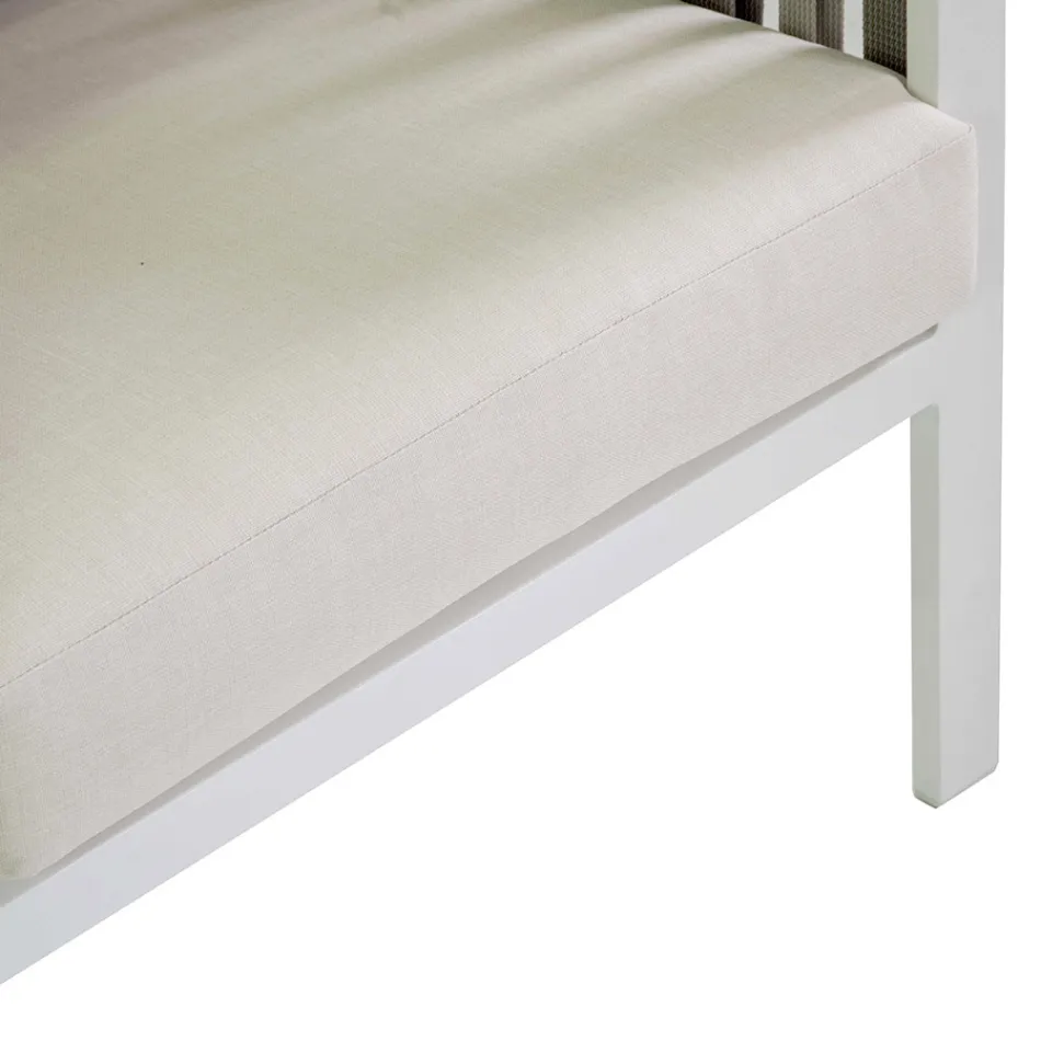 Salon d'extérieur en aluminium blanc et coussins crème - Relaz Viadurini