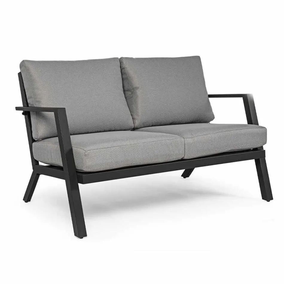 Salon d'extérieur en aluminium avec coussins recouverts de tissu - Armonia Viadurini