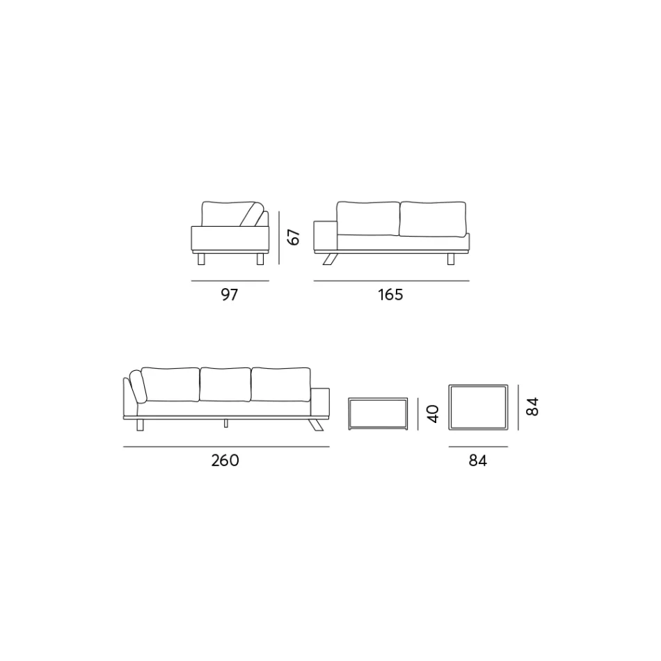 Salon d'extérieur en aluminium noir avec table basse en céramique - Ghislain Viadurini