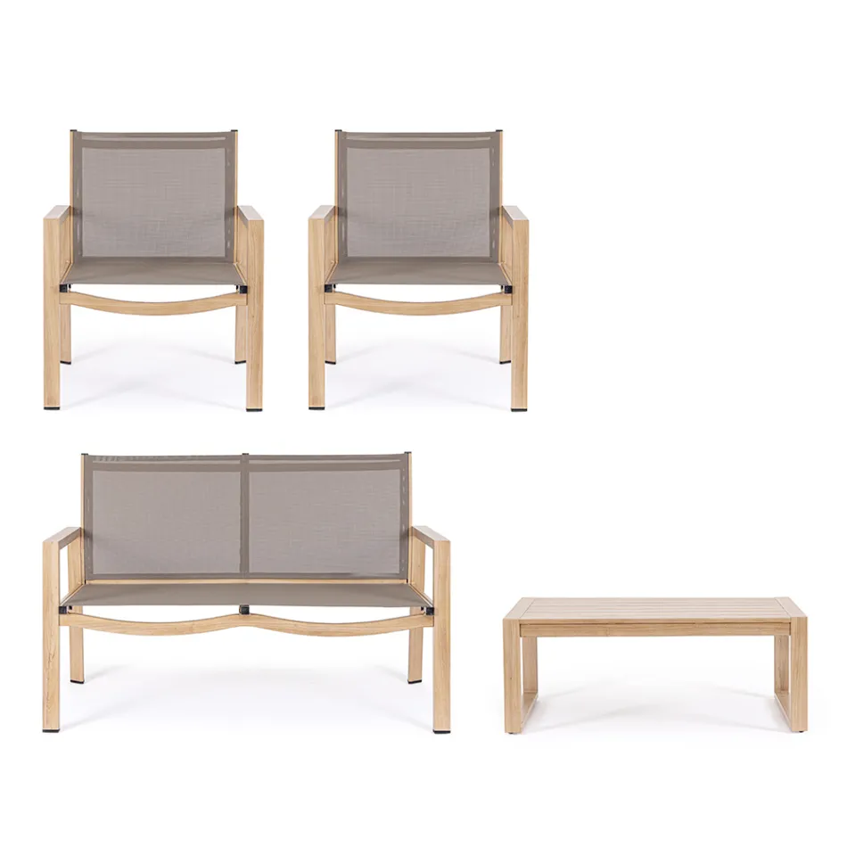 Salon de jardin avec 1 canapé, 2 fauteuils et 1 table basse - Plan Viadurini