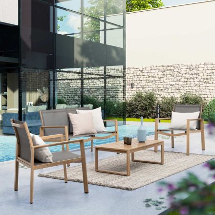 Salon de jardin avec 1 canapé, 2 fauteuils et 1 table basse - Plan Viadurini