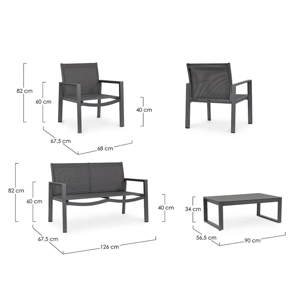 Salon de jardin avec 1 canapé, 2 fauteuils et 1 table basse - Plan Viadurini