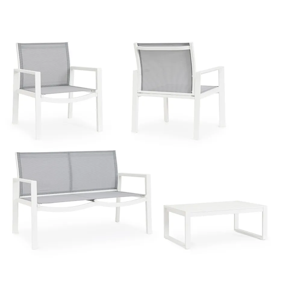 Salon de jardin avec 1 canapé, 2 fauteuils et 1 table basse - Plan Viadurini