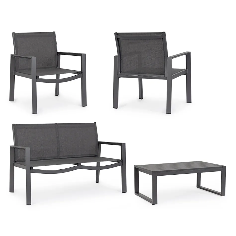 Salon de jardin avec 1 canapé, 2 fauteuils et 1 table basse - Plan Viadurini