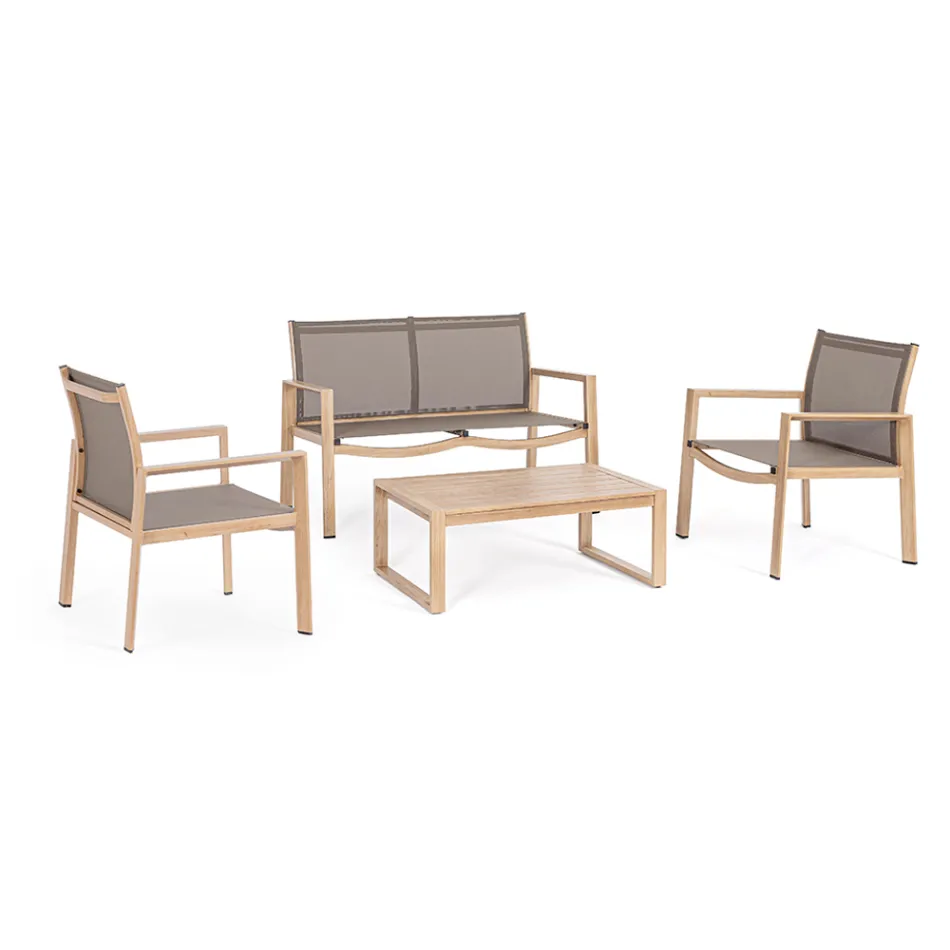 Salon de jardin avec 1 canapé, 2 fauteuils et 1 table basse - Plan Viadurini