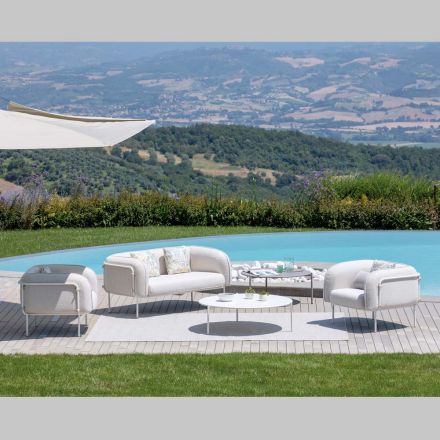 Salon de jardin avec 1 canapé et 2 fauteuils Made in Italy - Jardinière Viadurini