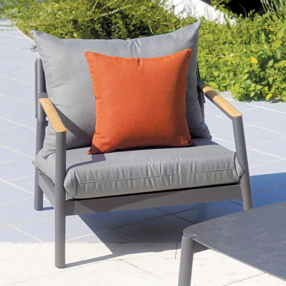 Salon de jardin avec 2 fauteuils, 1 canapé et 1 table en aluminium - Minni Viadurini