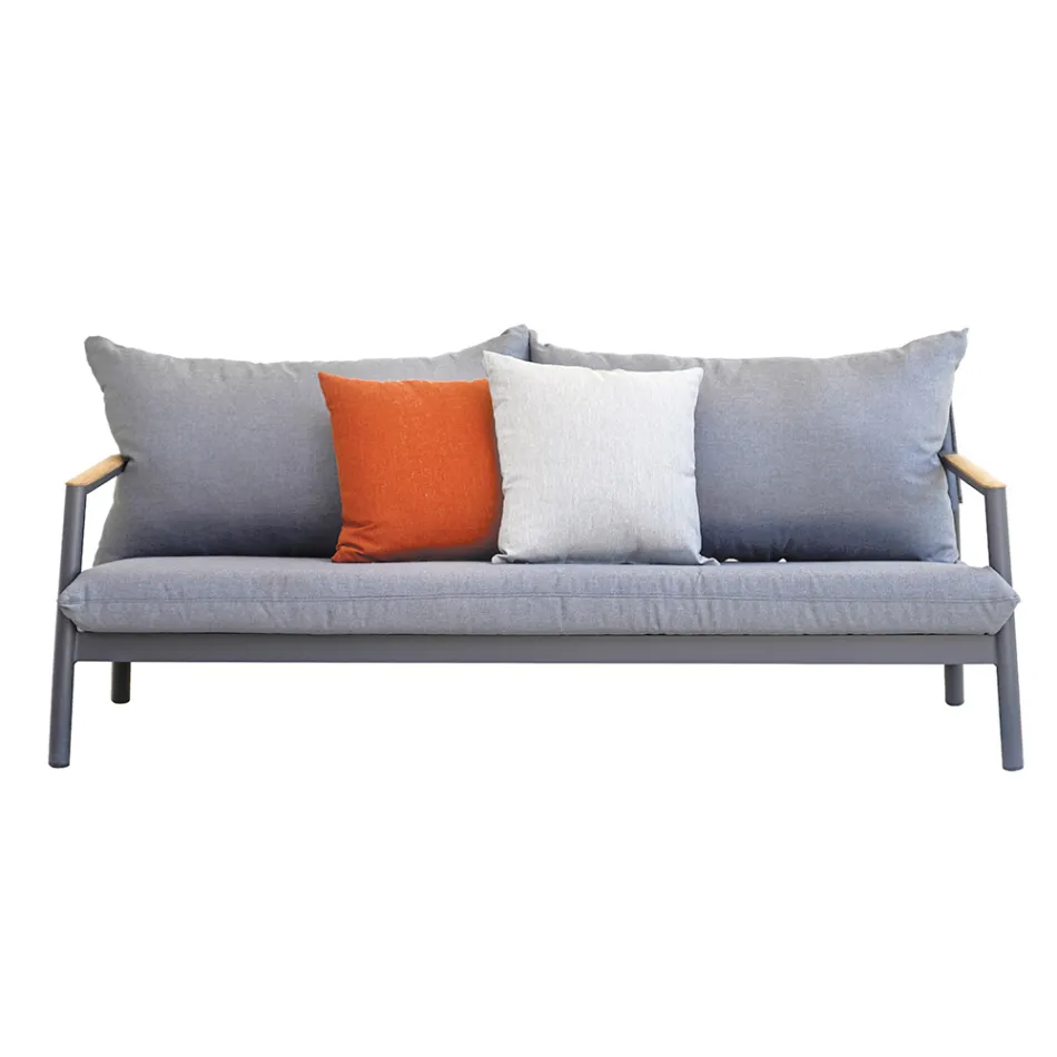 Salon de jardin avec 2 fauteuils, 1 canapé et 1 table en aluminium - Minni Viadurini