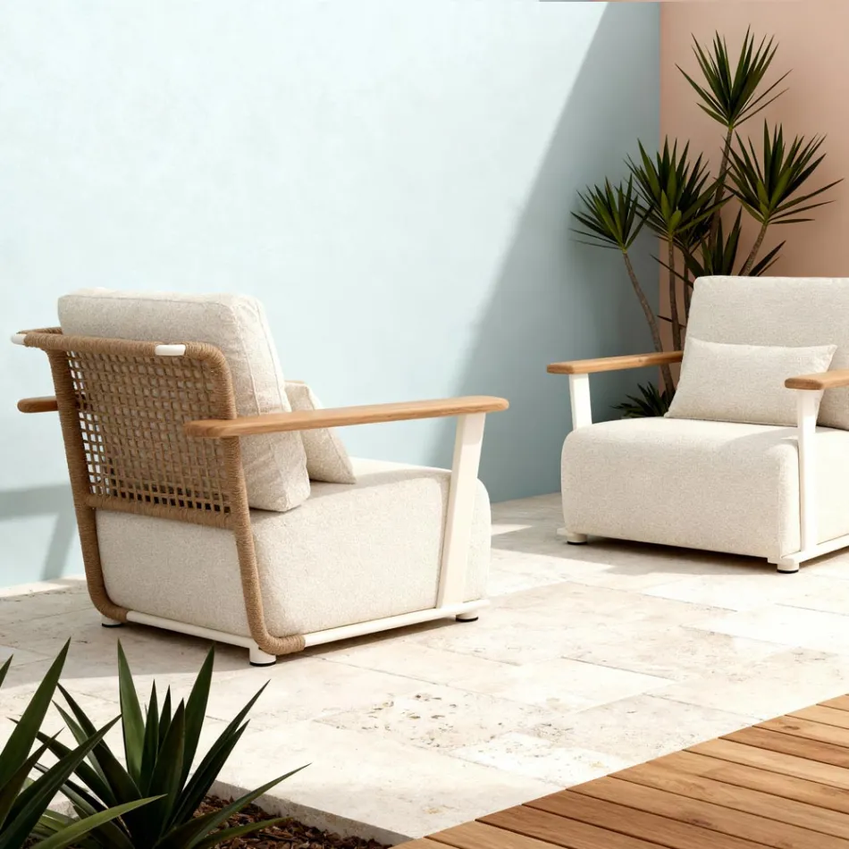 Salon de jardin avec canapé, 2 fauteuils et table basse - Montorio Viadurini