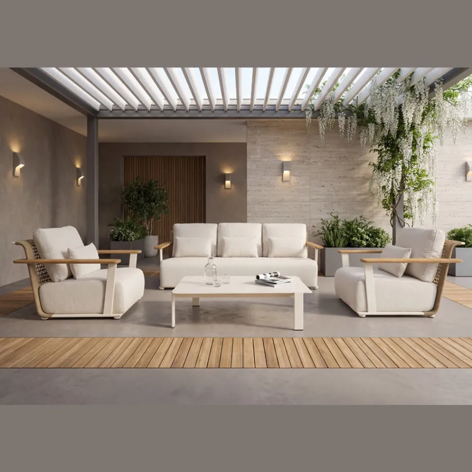 Salon de jardin avec canapé, 2 fauteuils et table basse - Montorio Viadurini