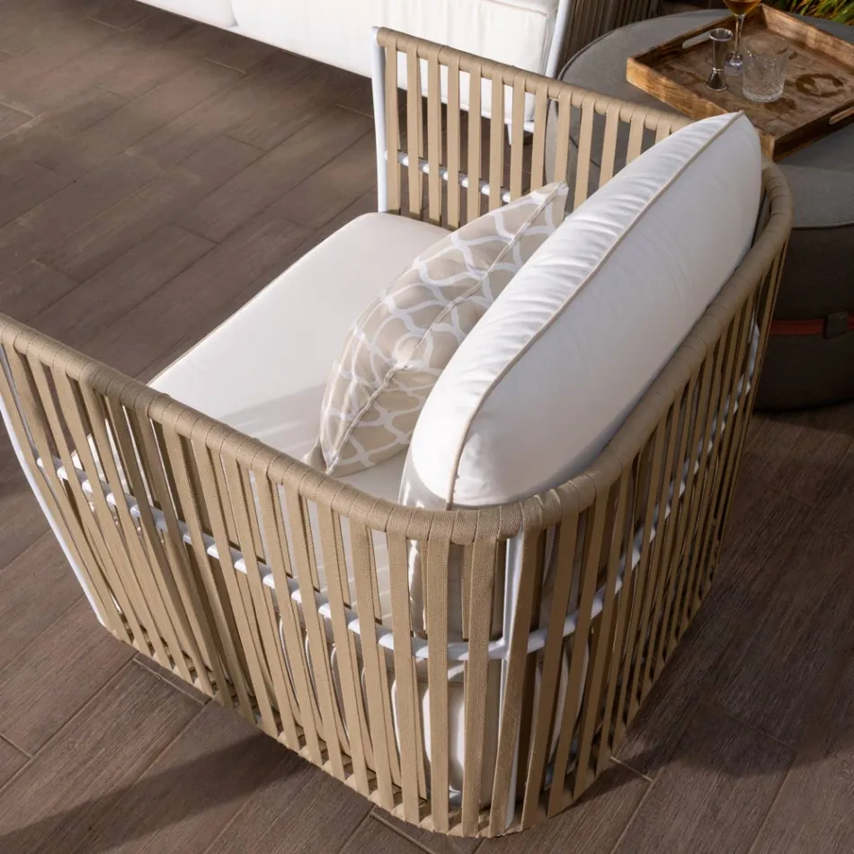 Salon de jardin en aluminium blanc et tissu - Eugene Viadurini