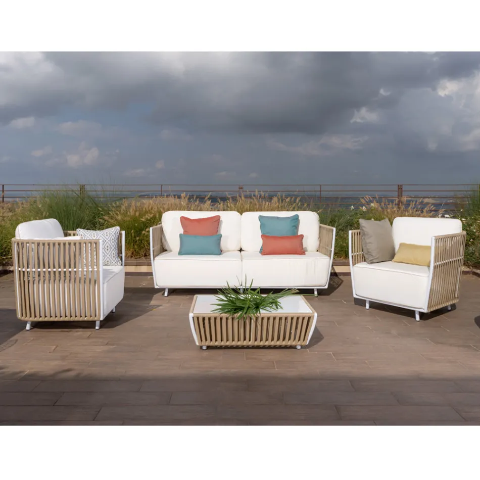 Salon de jardin en aluminium blanc et tissu - Eugene Viadurini