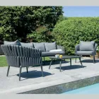 Ensemble de salon de jardin Narin en aluminium et corde rembourrée avec coussins Viadurini
