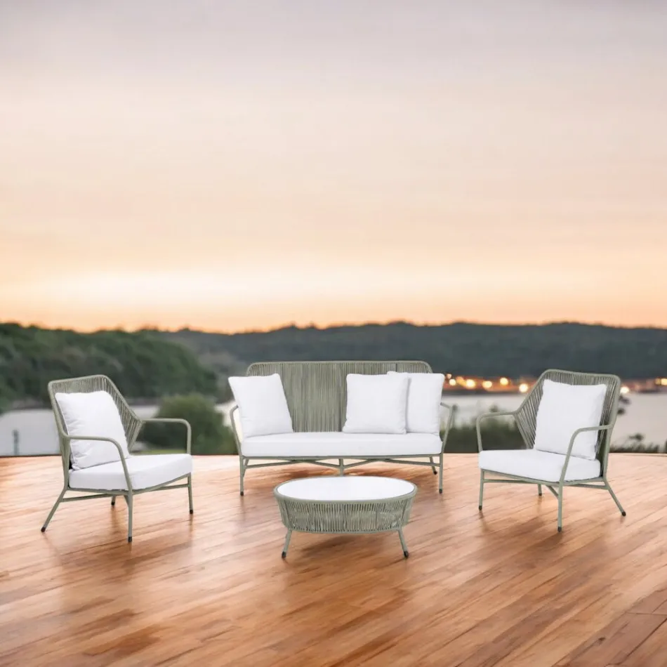 Salon de jardin en Aluminium et Tissage de Corde - Asteria Viadurini