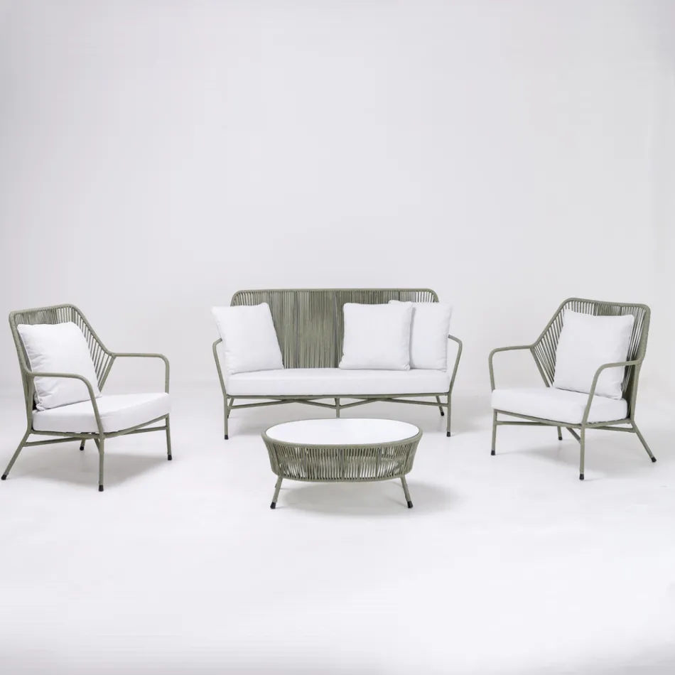 Salon de jardin en Aluminium et Tissage de Corde - Asteria Viadurini