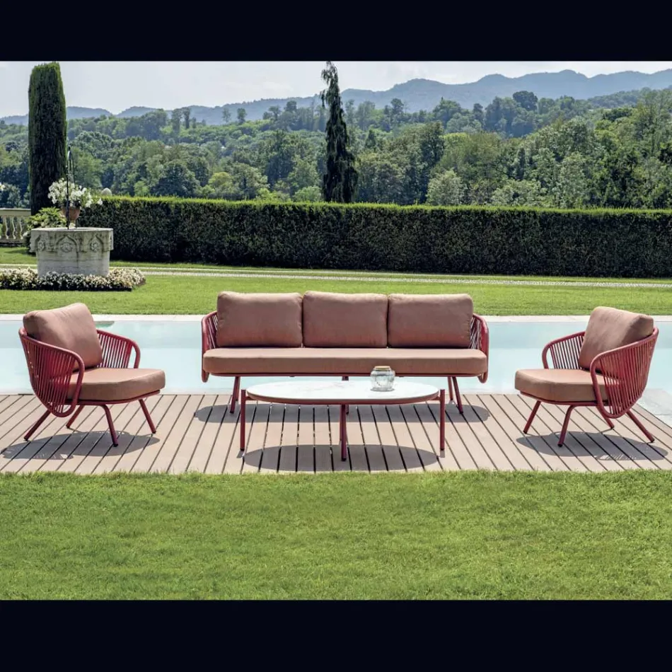 Salon de jardin en aluminium rouge ou vert - Regalrise Viadurini