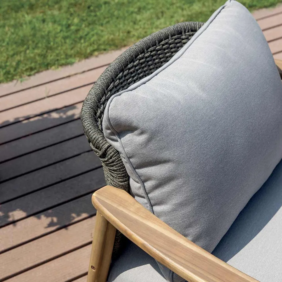 Ensemble de jardin Rosira en bois d'acacia avec corde et coussins gris Viadurini