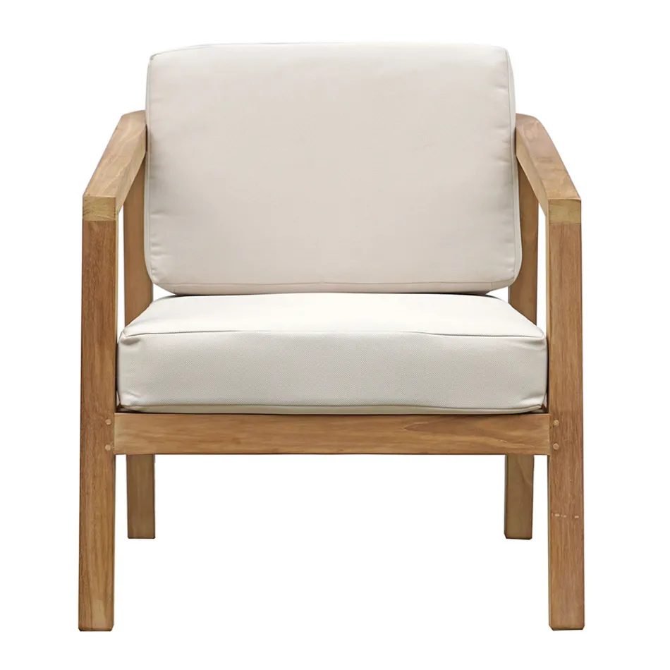 Ensemble de jardin en teck certifié FSC avec coussins écru - Caresa Viadurini