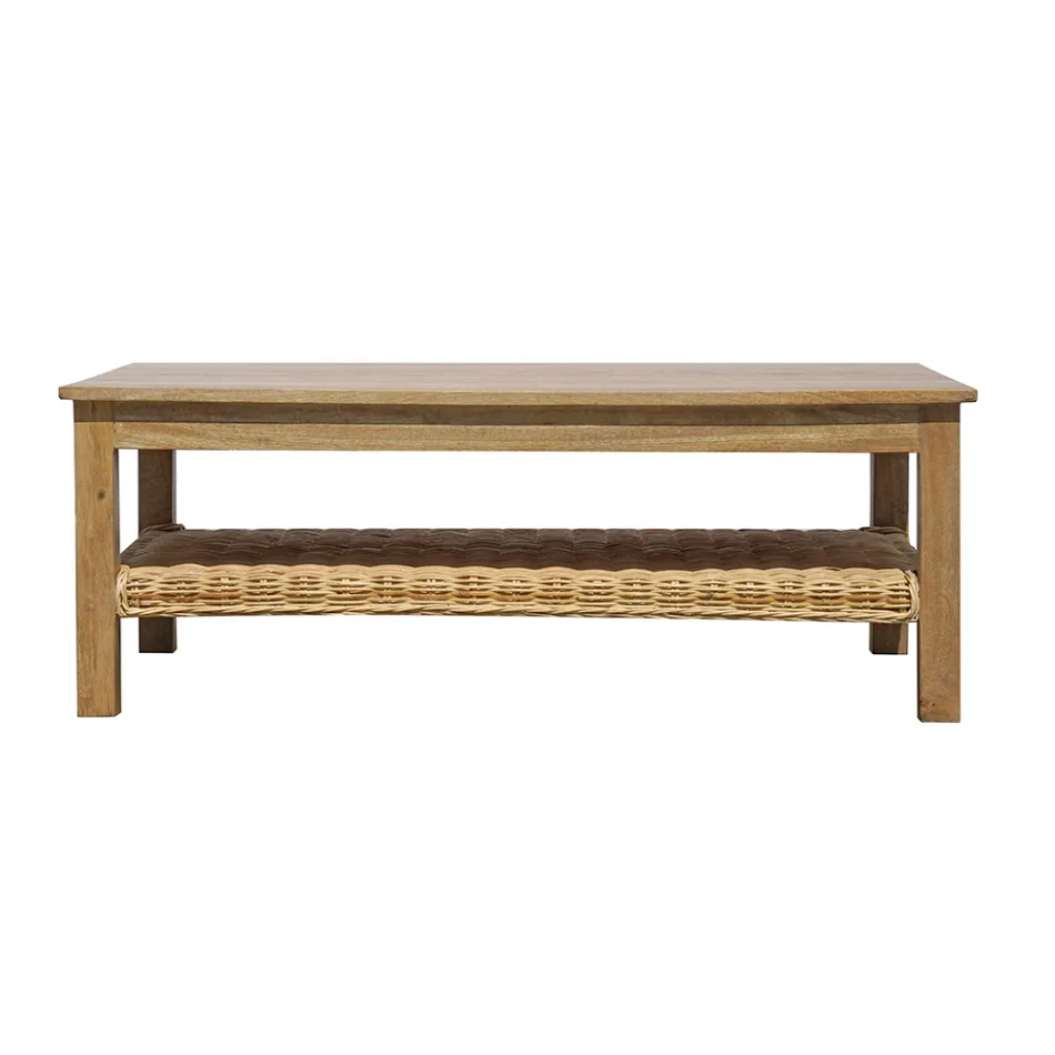 Salon de jardin en bois avec rotin et coussins amovibles - Silvara Viadurini