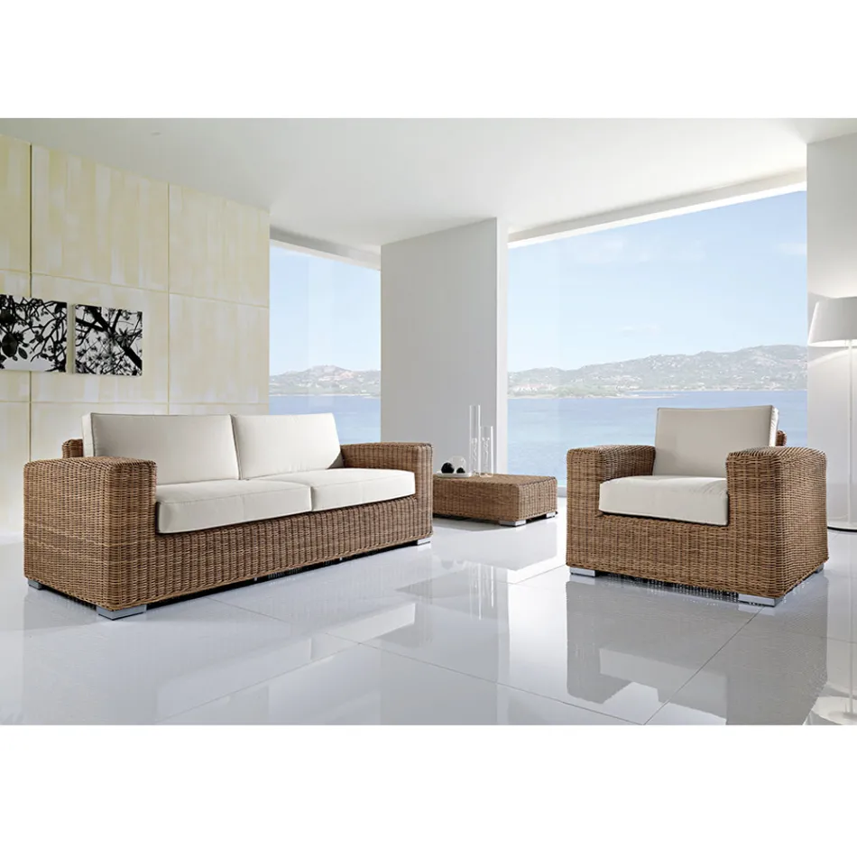 Salon de jardin en polyrotin tissé à la main - Yoko Viadurini