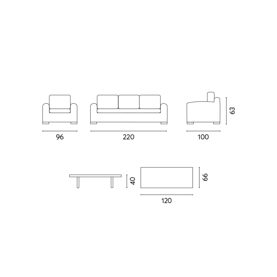 Salon de jardin en rotin avec table basse en bois et coussins - Hugues Viadurini