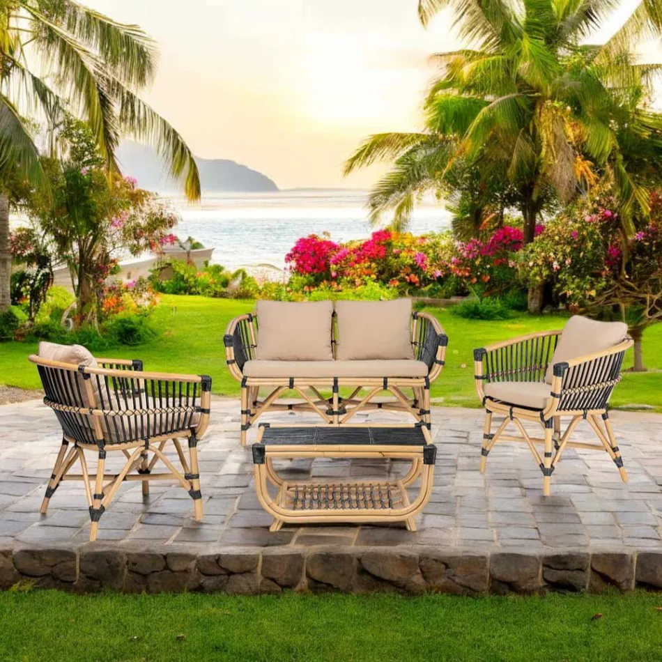 Salon de jardin en rotin naturel avec coussins inclus - Catelyn Viadurini