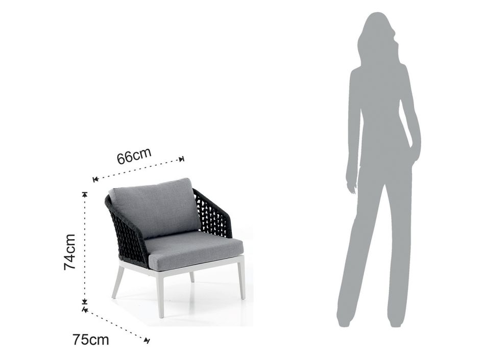 Salon intérieur et extérieur avec 2 fauteuils, 1 canapé et 1 table basse - Sortir Viadurini