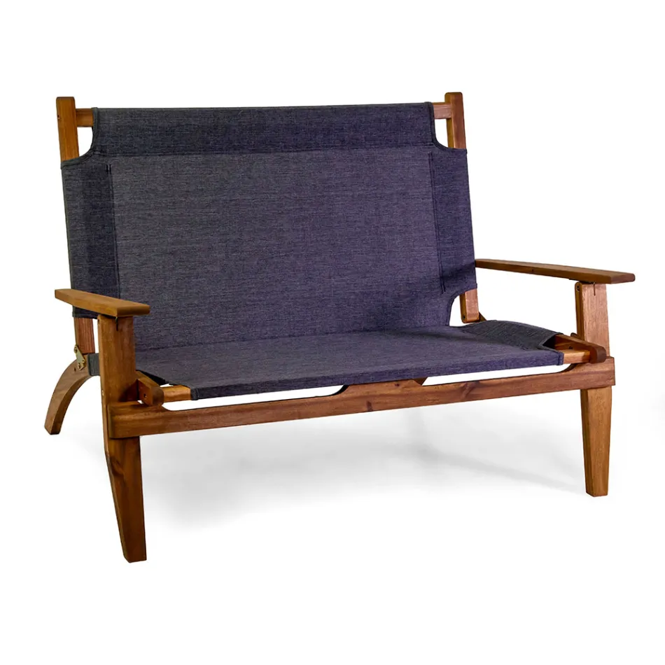 Salon en bois d'acacia huilé, couleur naturelle et tissu - Bottega Viadurini