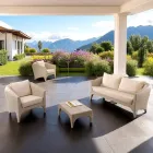 Salon en polyrotin de la marque REHAU, disponible en différentes finitions et avec coussins blancs - Madness Viadurini