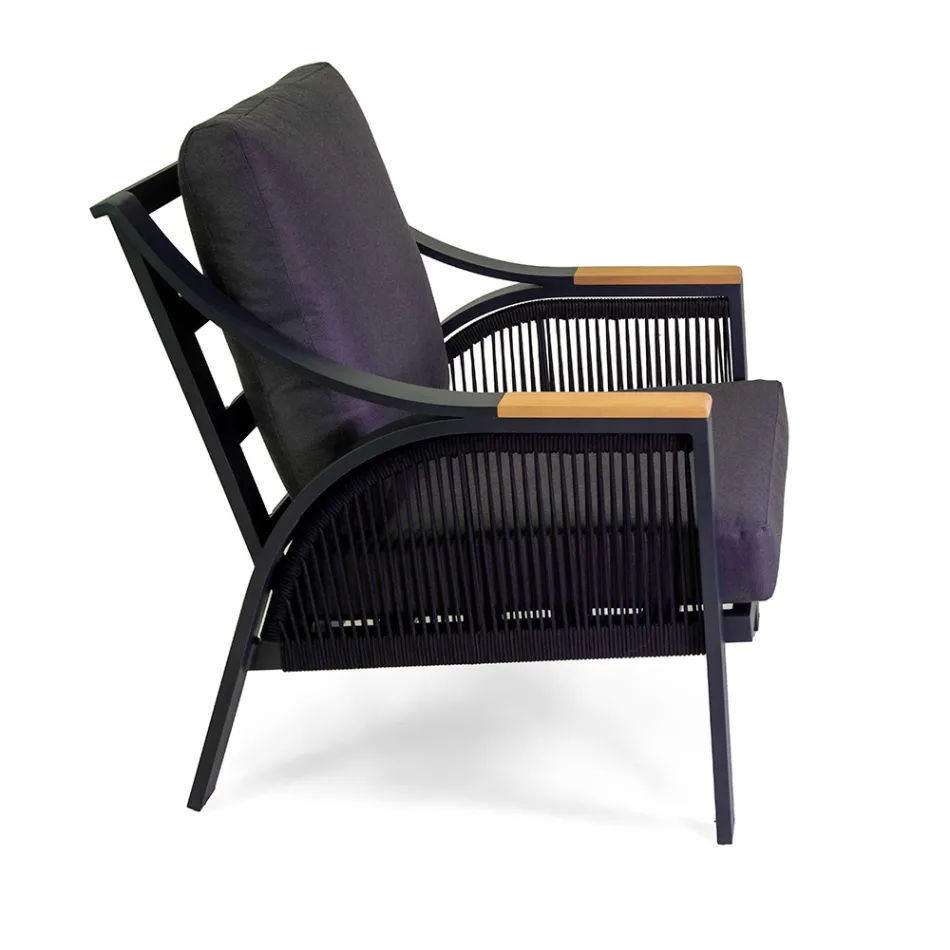 Salon en aluminium avec accoudoirs en teck brésilien - Agenda Viadurini