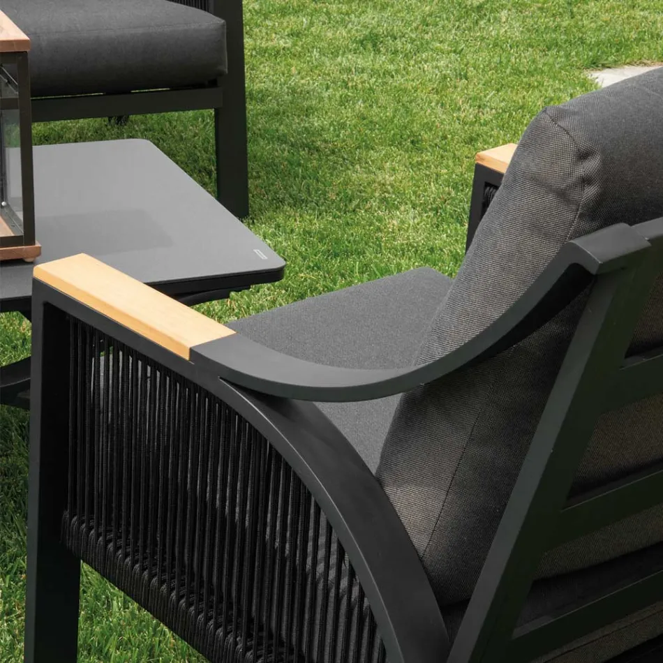 Salon en aluminium avec accoudoirs en teck brésilien - Agenda Viadurini