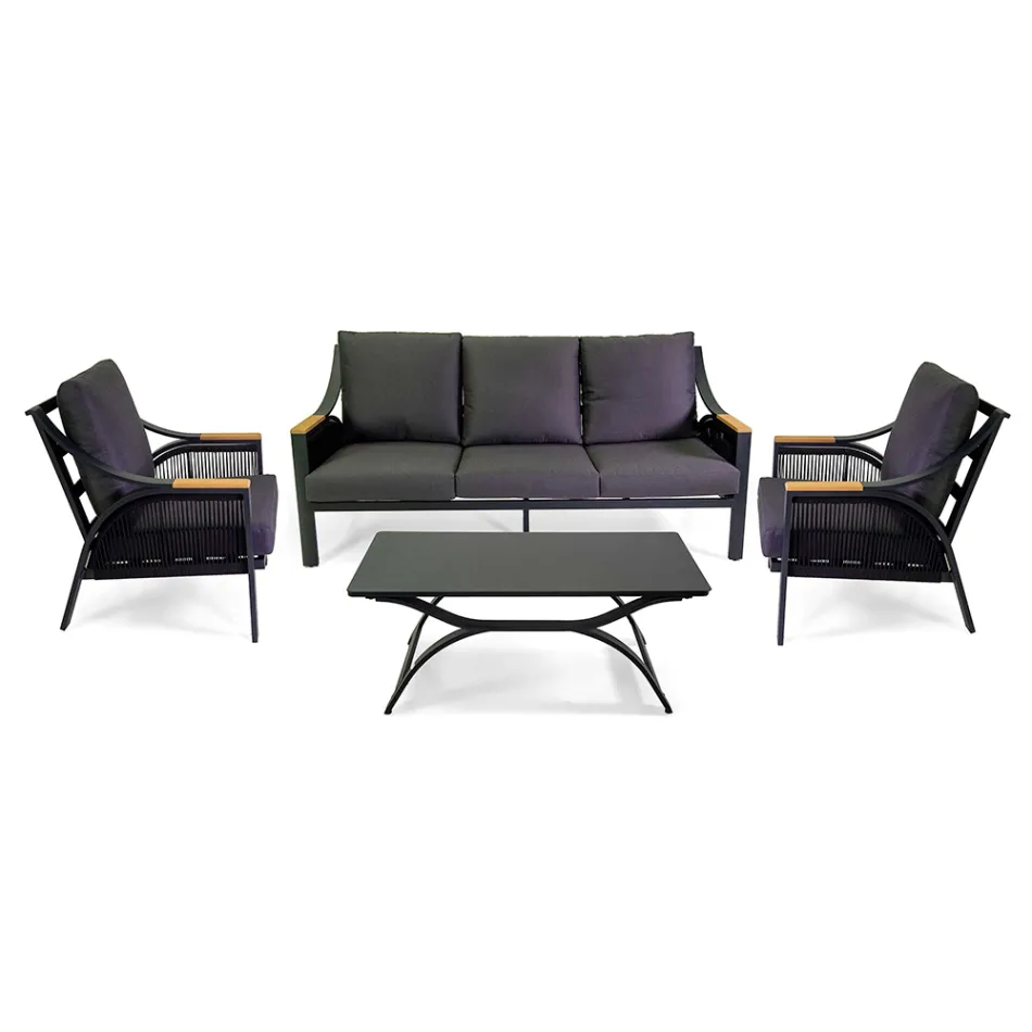 Salon en aluminium avec accoudoirs en teck brésilien - Agenda Viadurini