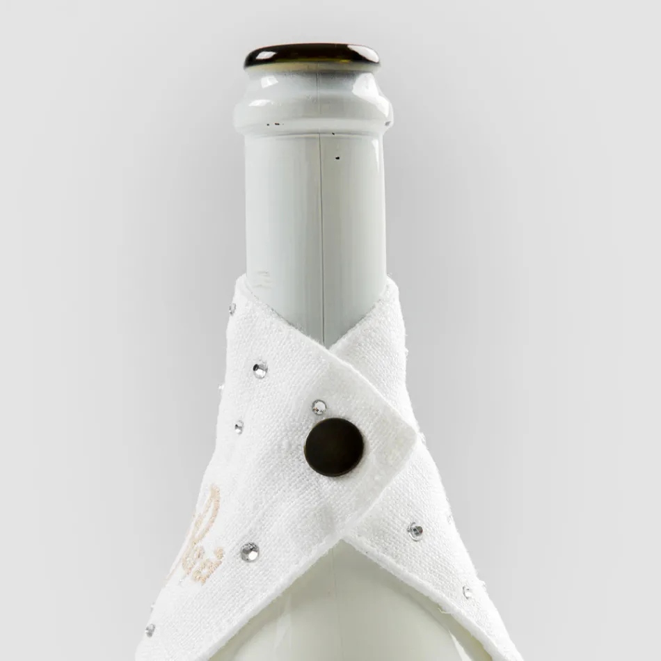 Égouttoir en lin blanc ou noir avec broderie et cristaux 2 pièces - Salvino Viadurini