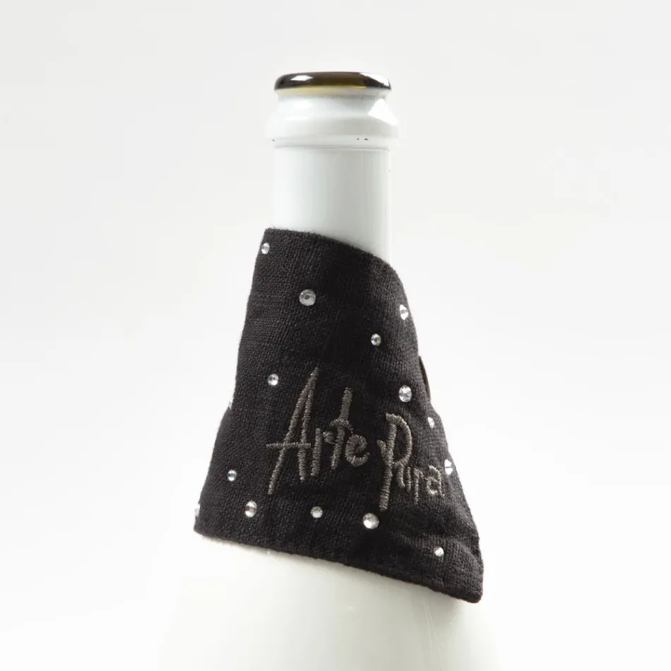 Égouttoir en lin blanc ou noir avec broderie et cristaux 2 pièces - Salvino Viadurini