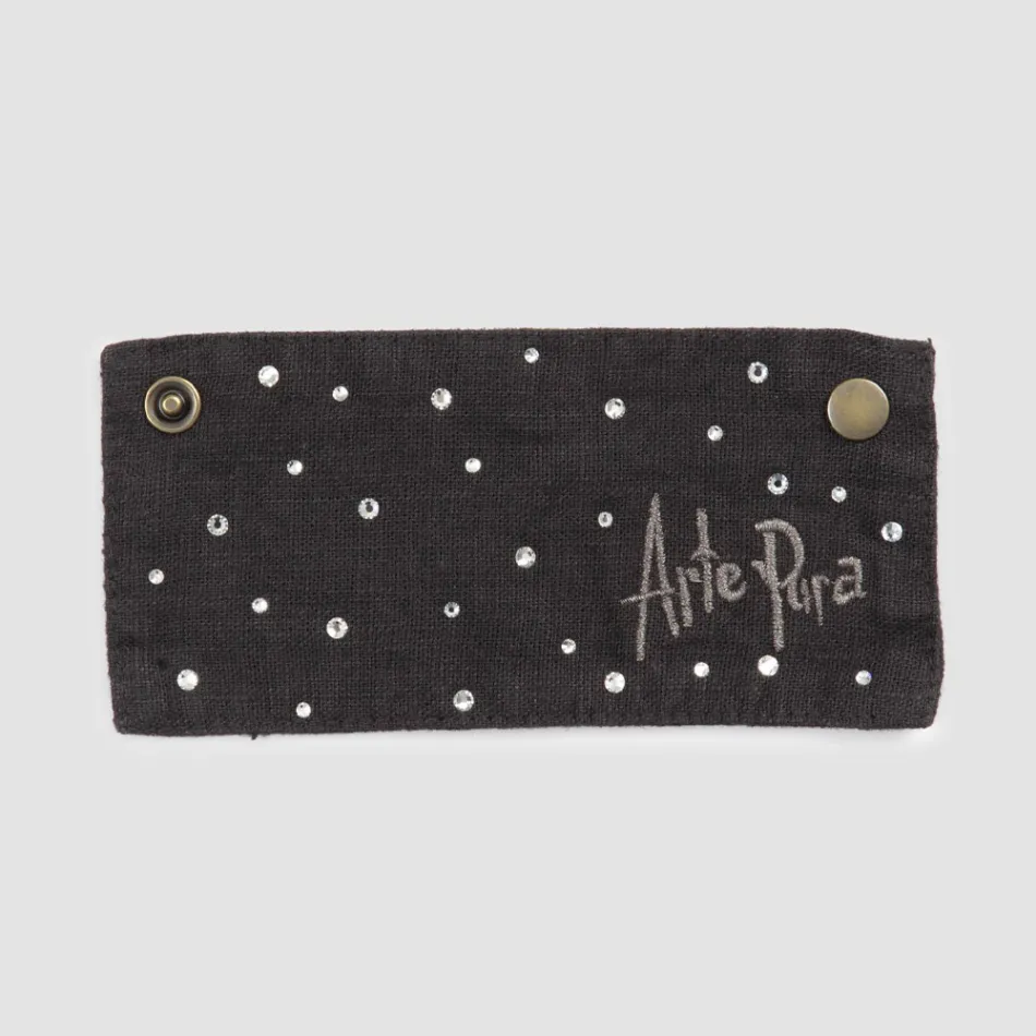 Égouttoir en lin blanc ou noir avec broderie et cristaux 2 pièces - Salvino Viadurini