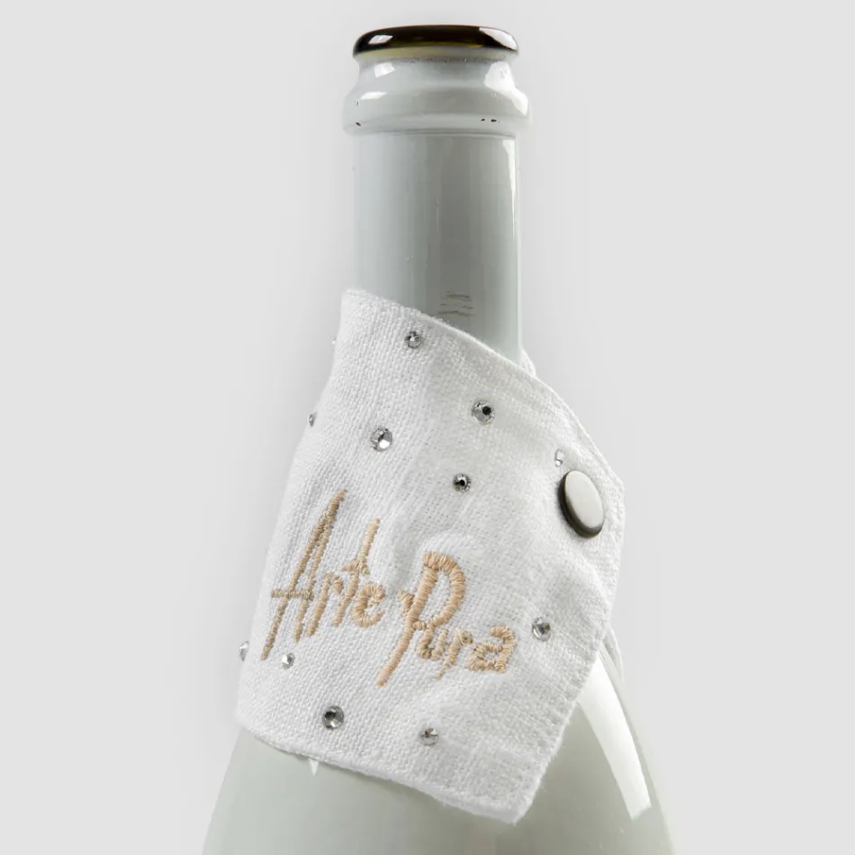 Égouttoir en lin blanc ou noir avec broderie et cristaux 2 pièces - Salvino Viadurini