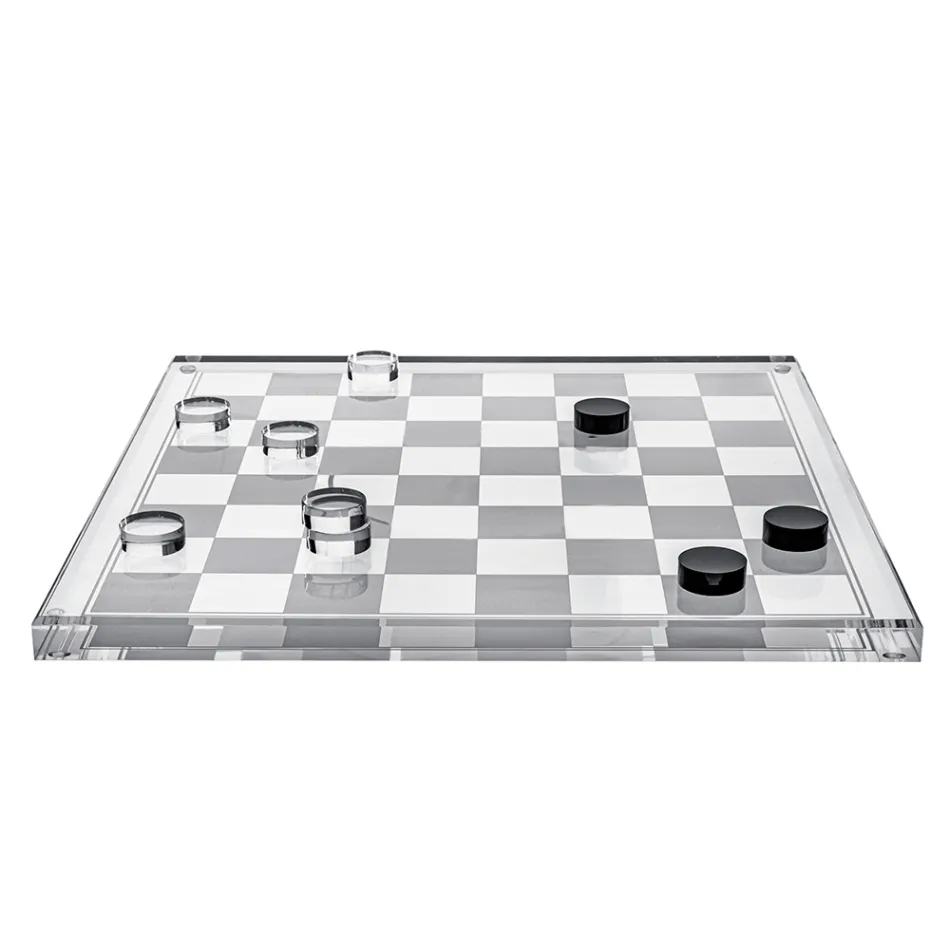 Jeu d'échecs et de dames design en plexiglas avec tiroir, fabriqué en Italie - Elora Viadurini
