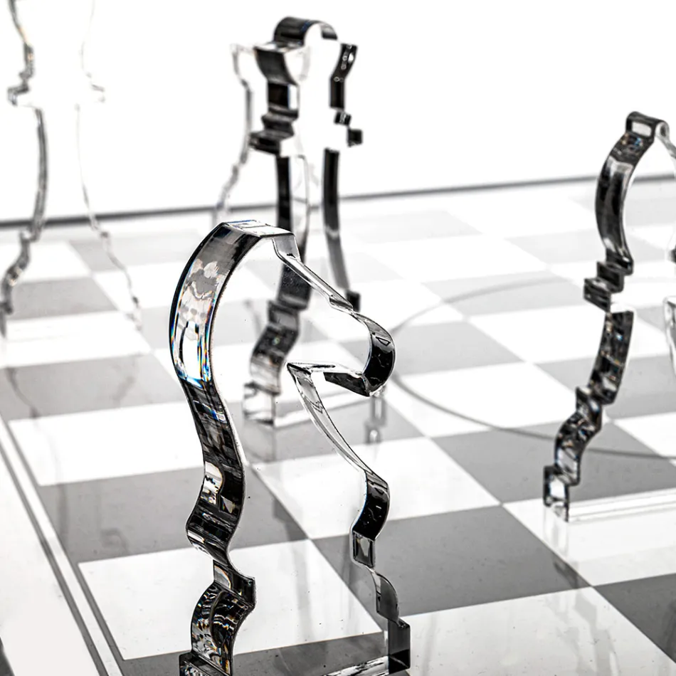 Jeu d'échecs et de dames design en plexiglas avec tiroir, fabriqué en Italie - Elora Viadurini