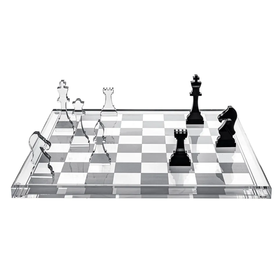 Jeu d'échecs et de dames design en plexiglas avec tiroir, fabriqué en Italie - Elora Viadurini
