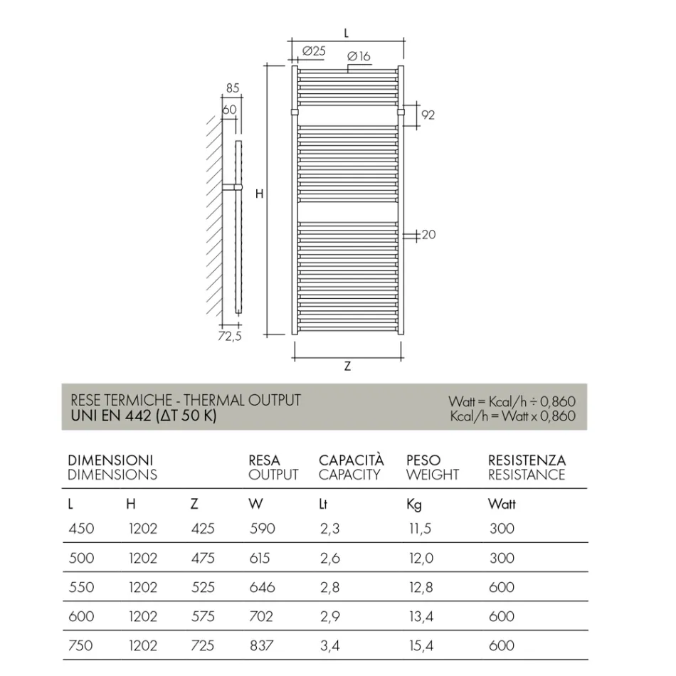 Sèche-serviettes électrique au design classique en acier fabriqué en Italie - Rome Viadurini