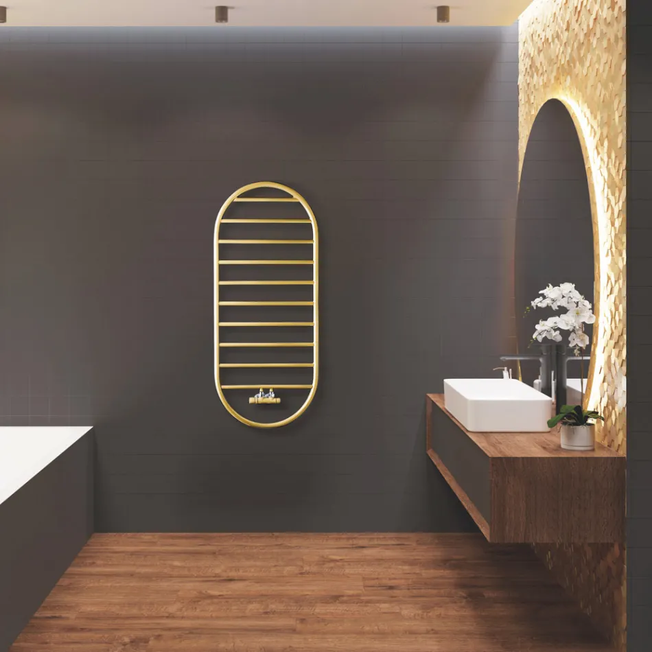 Sèche-serviettes design « Tutto Tondo Slim » en acier fabriqué en Italie - Lisse Viadurini