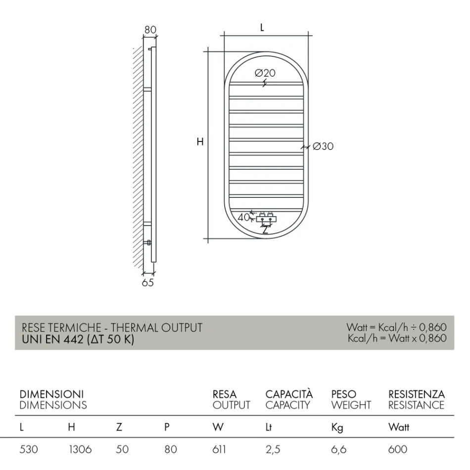 Sèche-serviettes design « Tutto Tondo Slim » en acier fabriqué en Italie - Lisse Viadurini