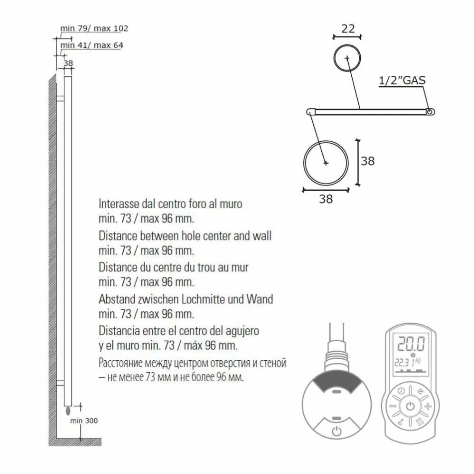 Sèche-serviettes électrique pour la conception verticale de la salle de bain en acier 300 W - Italo Viadurini