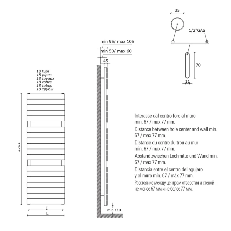 Chauffe-serviettes hydraulique en acier au carbone noir fabriqué en Italie - Carezza Viadurini